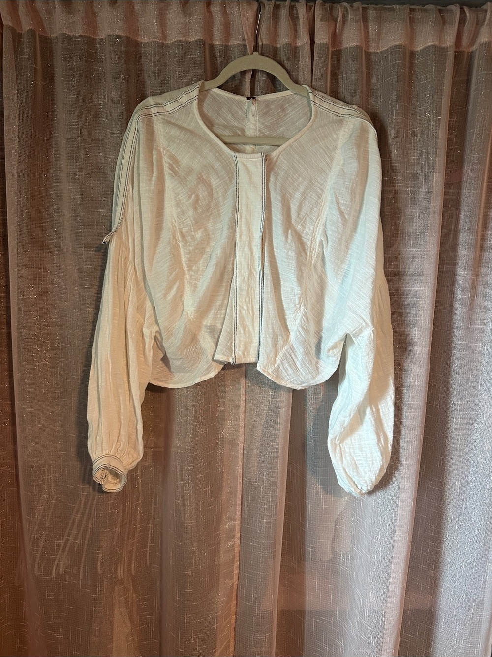 Free People Cream Textured Cropped Peasant Blouse